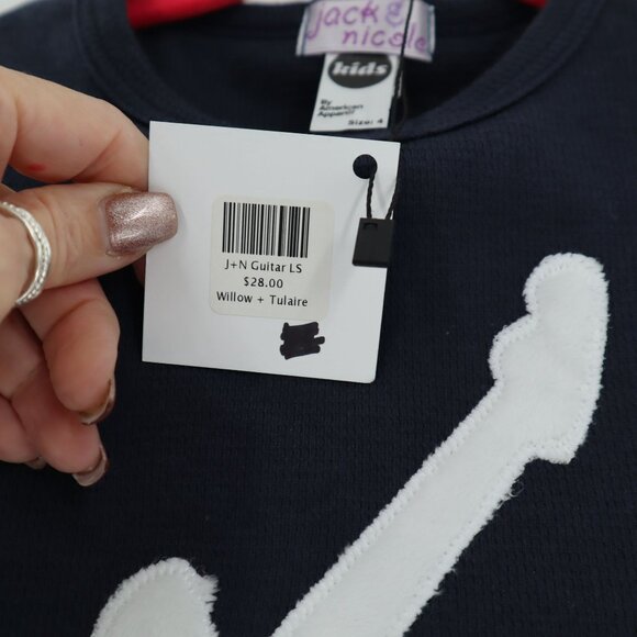 Jack & Nicole Graffiti Guitar Tee Kids 4 Black Elevated Indie Casual Playful NWT - Picture 6 of 7